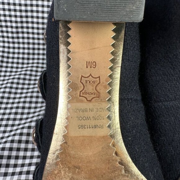 Tory Burch Marisa Low Heel Black Gold Wool Strappy Mary Jane Pumps Women's 6 - Picture 5 of 5